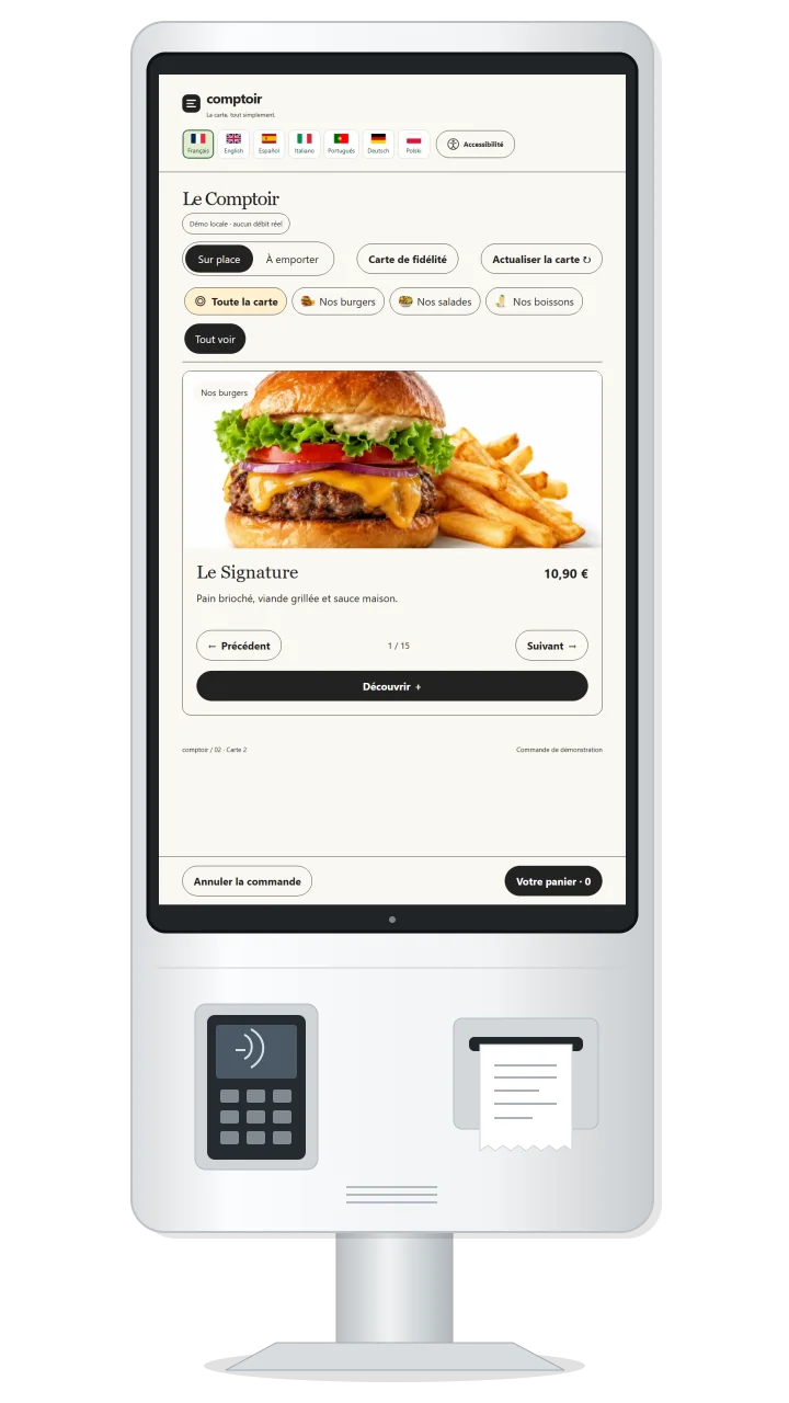 Borne de commande, thème Signature : présentation d’un plat